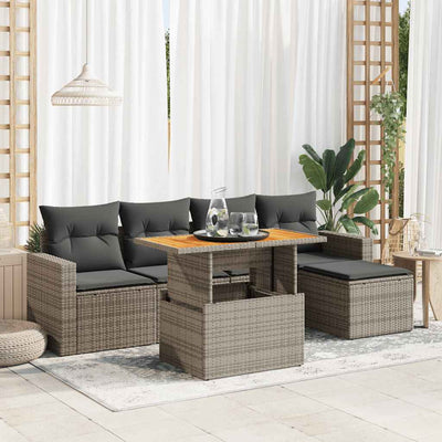 6 Piece Garden Sofa Set with Cushions Grey Poly Rattan