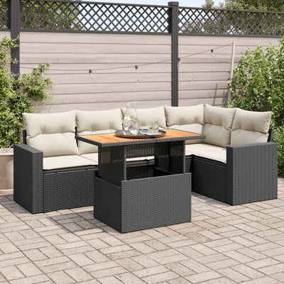 6 Piece Garden Sofa Set with Cushions Black Poly Rattan