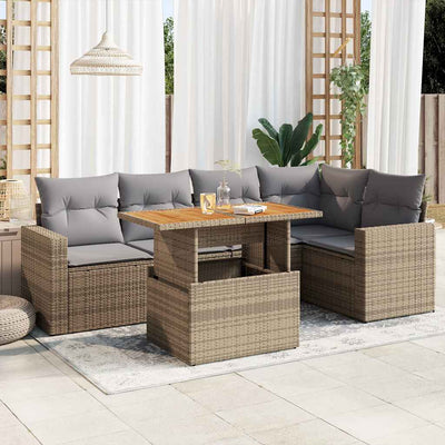 6 Piece Garden Sofa Set with Cushions Beige Poly Rattan