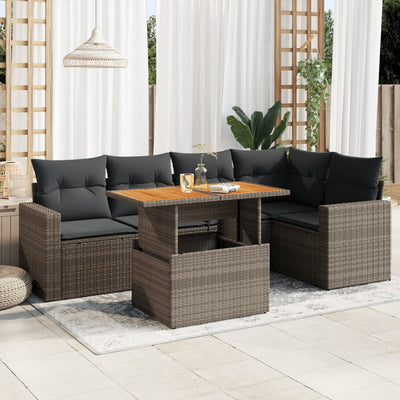 6 Piece Garden Sofa Set with Cushions Grey Poly Rattan