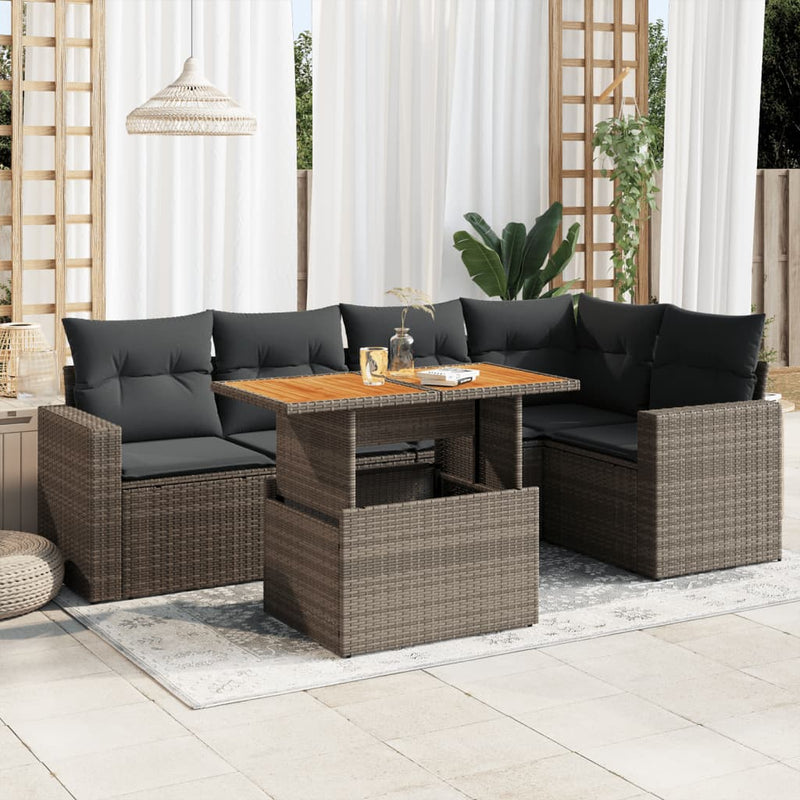 6 Piece Garden Sofa Set with Cushions Grey Poly Rattan