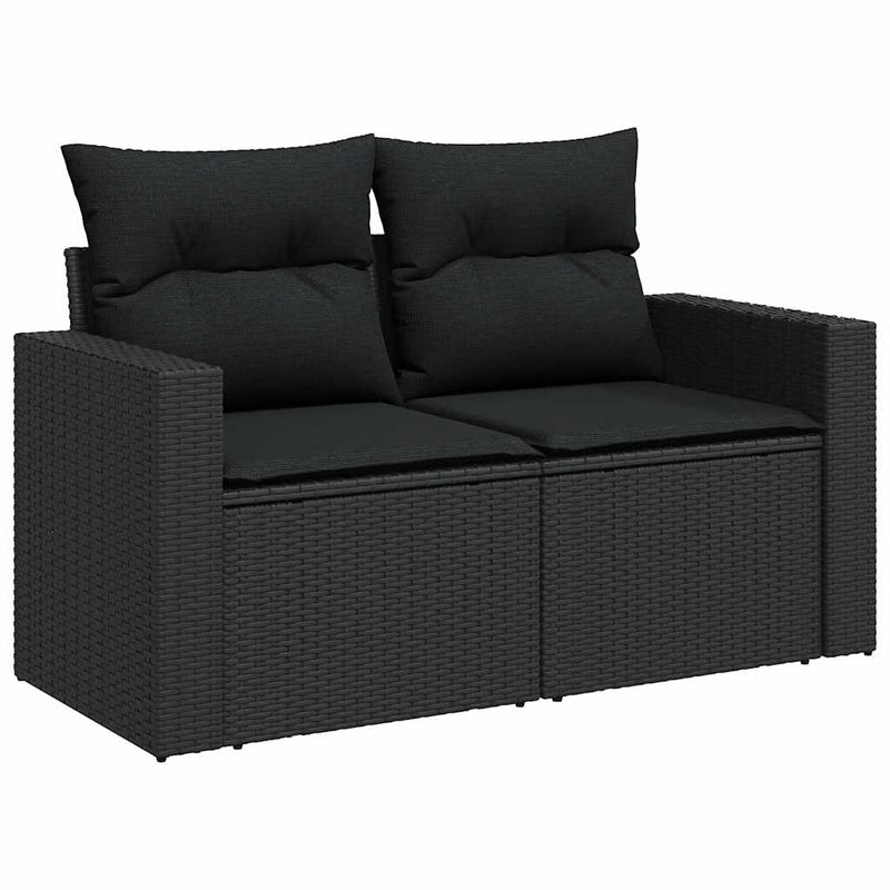 7 Piece Garden Sofa Set with Cushions Black Poly Rattan