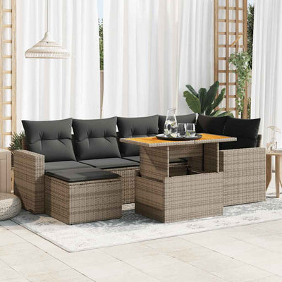 7 Piece Garden Sofa Set with Cushions Grey Poly Rattan