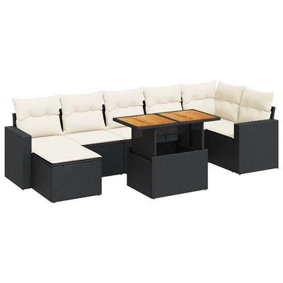 8 Piece Garden Sofa Set with Cushions Black Poly Rattan