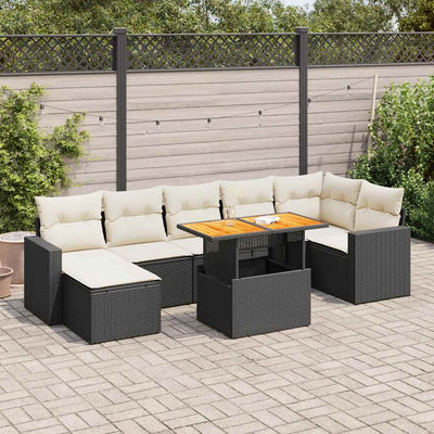 8 Piece Garden Sofa Set with Cushions Black Poly Rattan