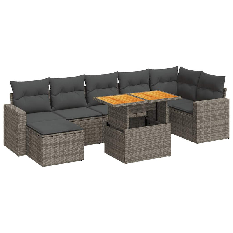 8 Piece Garden Sofa Set with Cushions Grey Poly Rattan