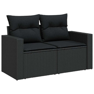 9 Piece Garden Sofa Set with Cushions Black Poly Rattan