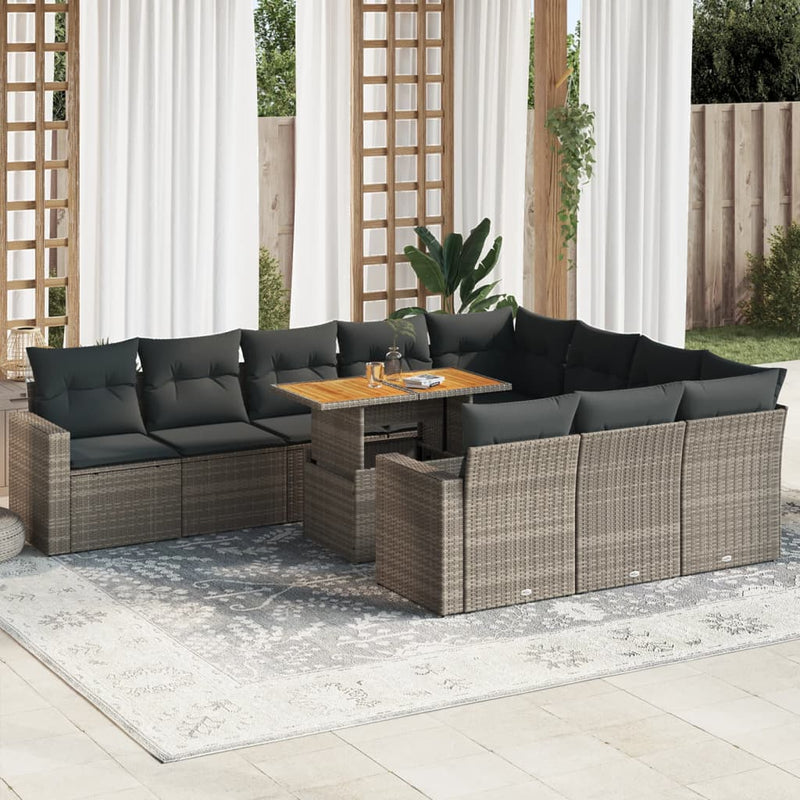 11 Piece Garden Sofa Set with Cushions Grey Poly Rattan