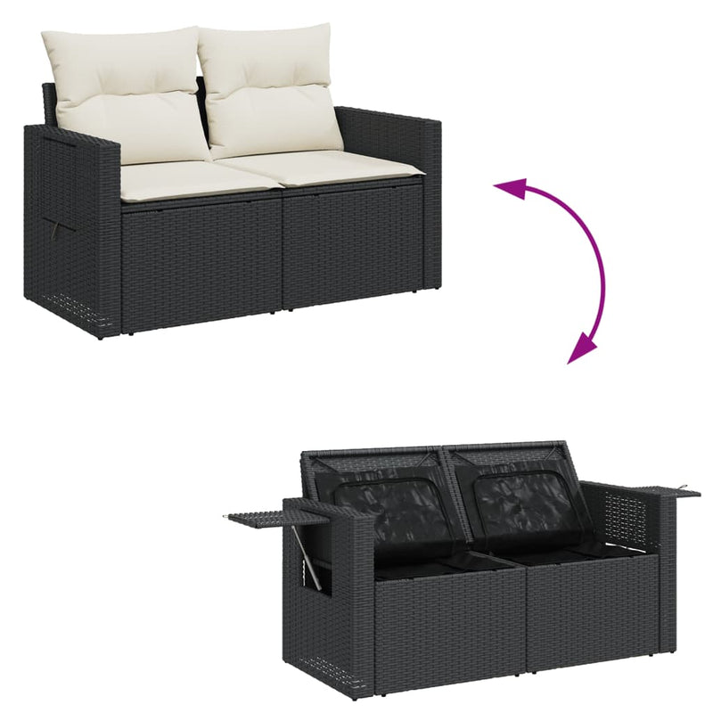 6 Piece Garden Sofa Set with Cushions Black Poly Rattan