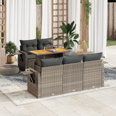 6 Piece Garden Sofa Set with Cushions Grey Poly Rattan