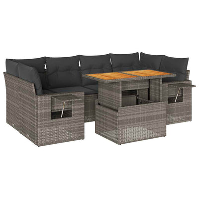 7 Piece Garden Sofa Set with Cushions Grey Poly Rattan