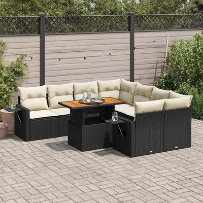 9 Piece Garden Sofa Set with Cushions Black Poly Rattan