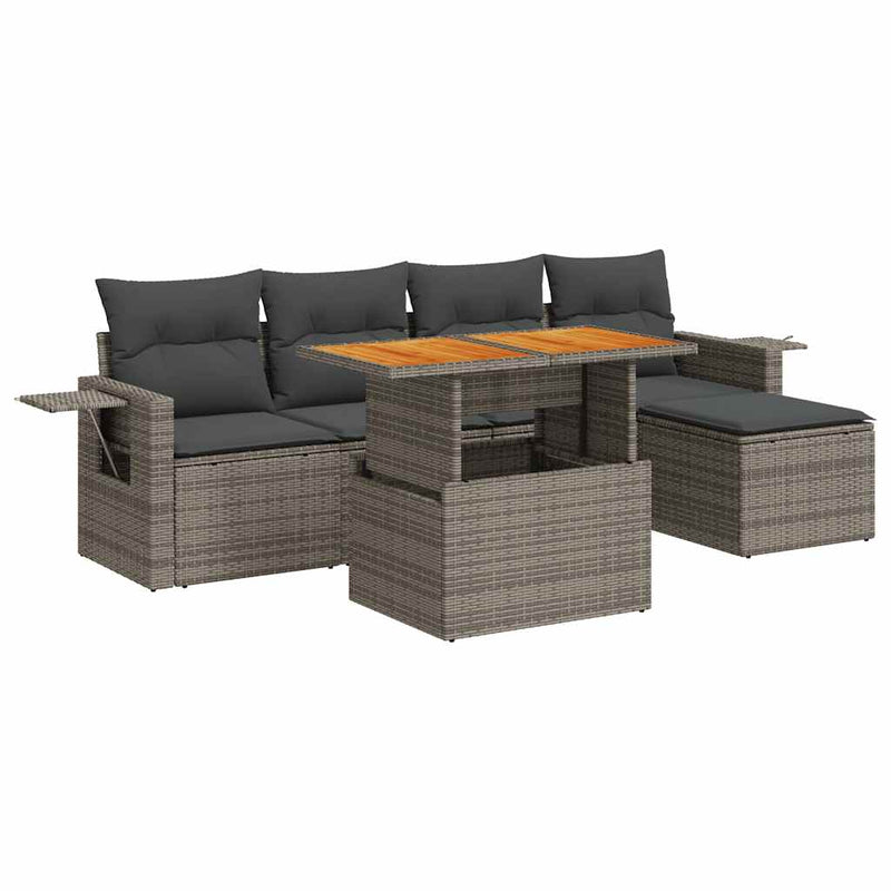 6 Piece Garden Sofa Set with Cushions Grey Poly Rattan