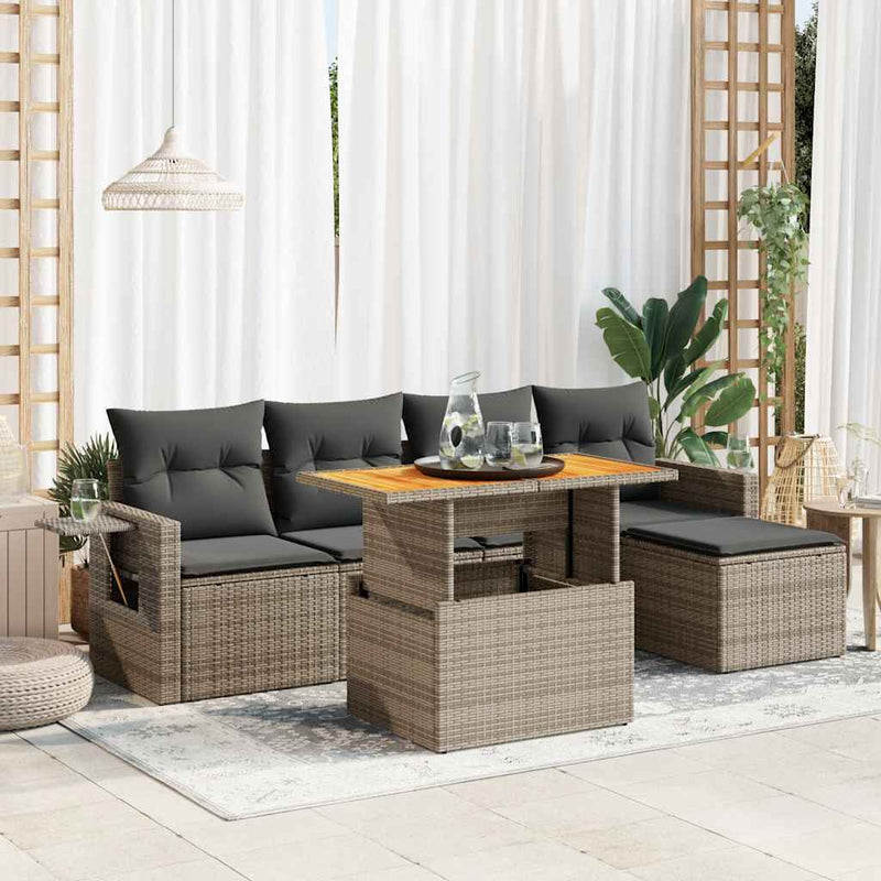 6 Piece Garden Sofa Set with Cushions Grey Poly Rattan