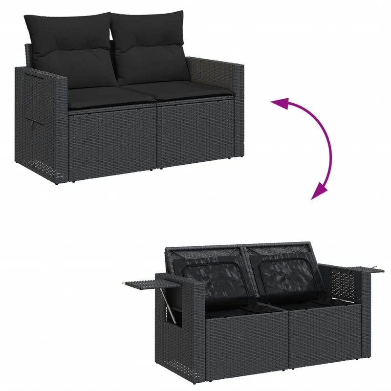 6 Piece Garden Sofa Set with Cushions Black Poly Rattan