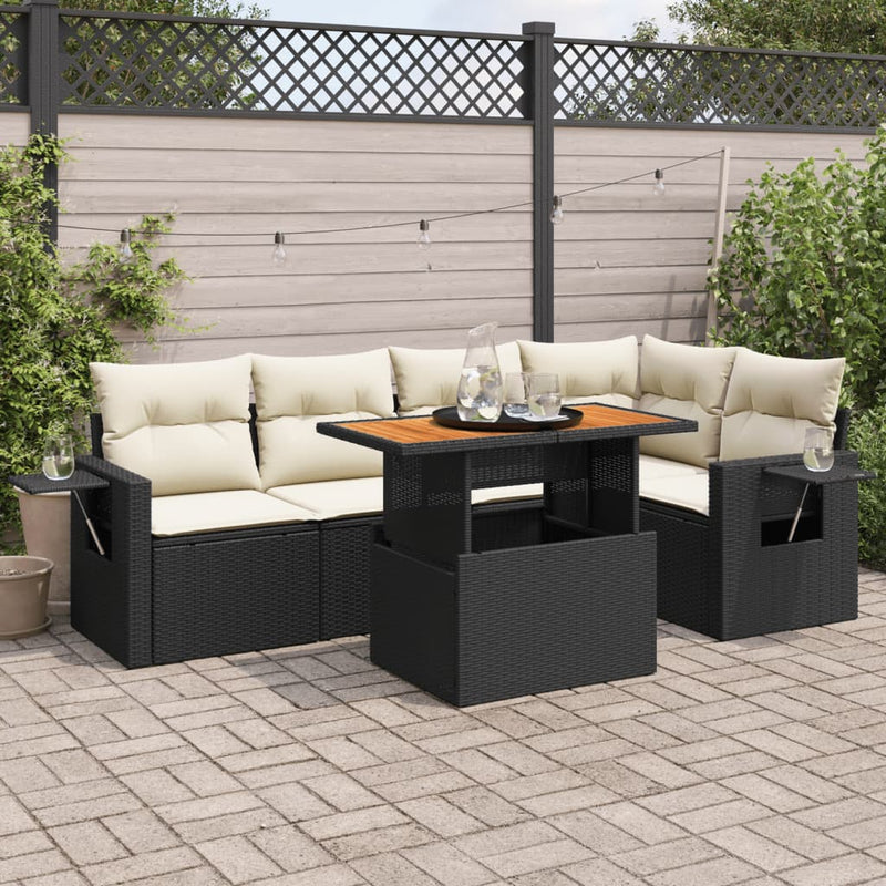 6 Piece Garden Sofa Set with Cushions Black Poly Rattan