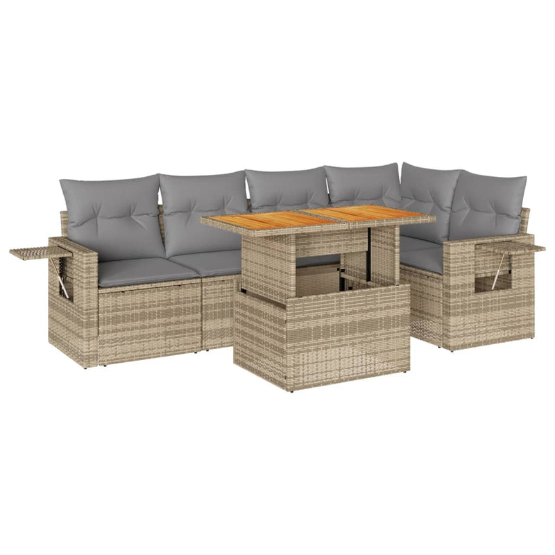 6 Piece Garden Sofa Set with Cushions Beige Poly Rattan