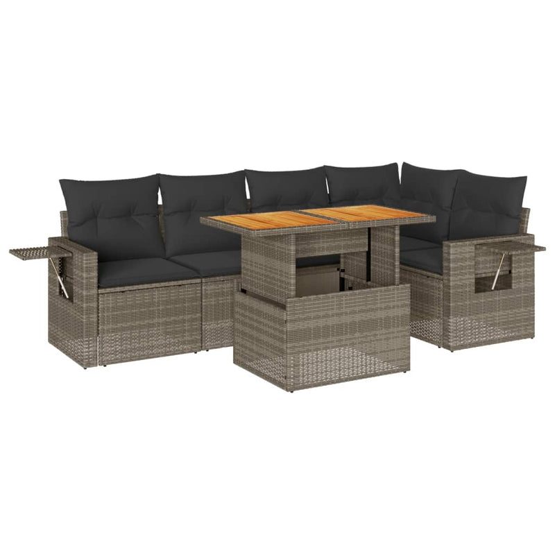 6 Piece Garden Sofa Set with Cushions Grey Poly Rattan