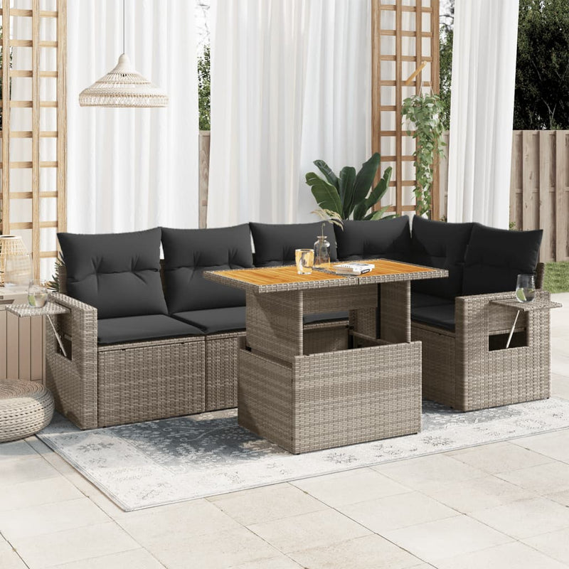 6 Piece Garden Sofa Set with Cushions Grey Poly Rattan