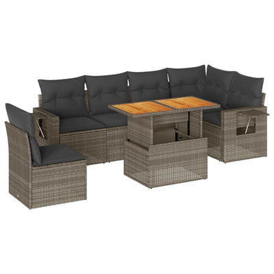 7 Piece Garden Sofa Set with Cushions Grey Poly Rattan