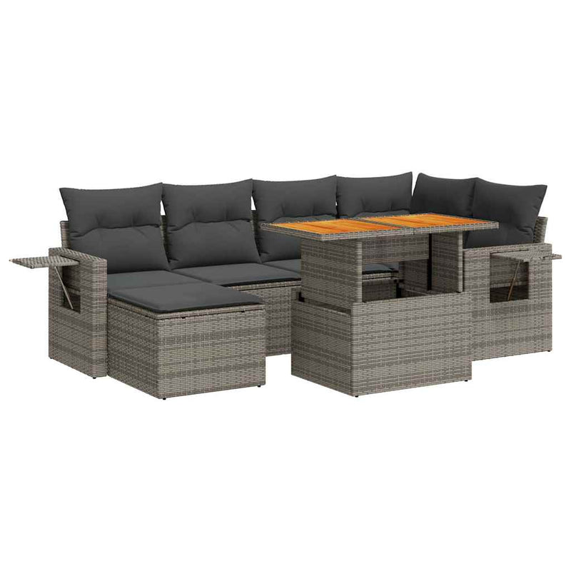 7 Piece Garden Sofa Set with Cushions Grey Poly Rattan