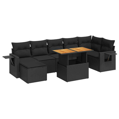 8 Piece Garden Sofa Set with Cushions Black Poly Rattan