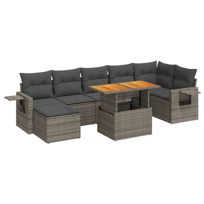 8 Piece Garden Sofa Set with Cushions Grey Poly Rattan