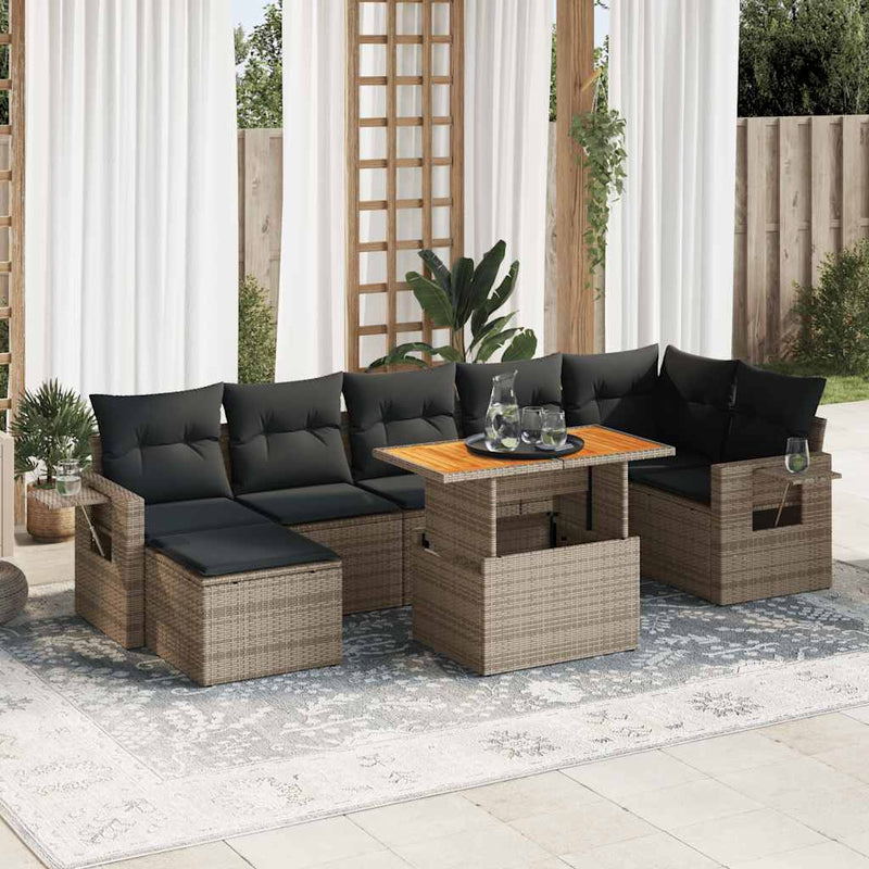 8 Piece Garden Sofa Set with Cushions Grey Poly Rattan