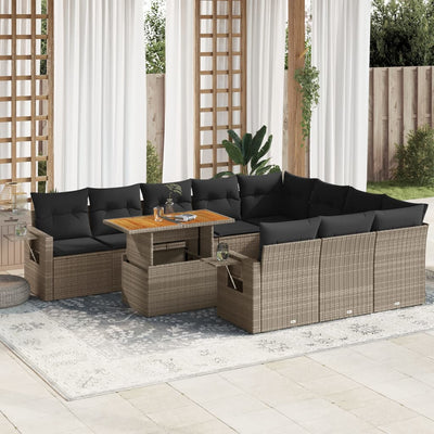 11 Piece Garden Sofa Set with Cushions Grey Poly Rattan