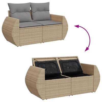 5 Piece Garden Sofa Set with Cushions Beige Poly Rattan