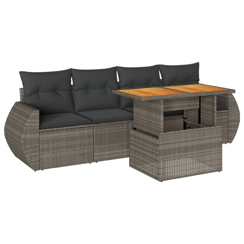 5 Piece Garden Sofa Set with Cushions Grey Poly Rattan