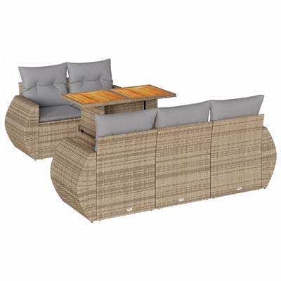 6 Piece Garden Sofa Set with Cushions Beige Poly Rattan