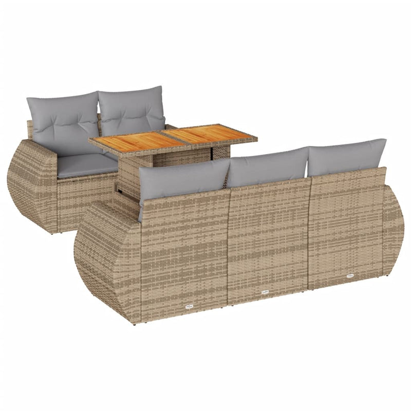 6 Piece Garden Sofa Set with Cushions Beige Poly Rattan