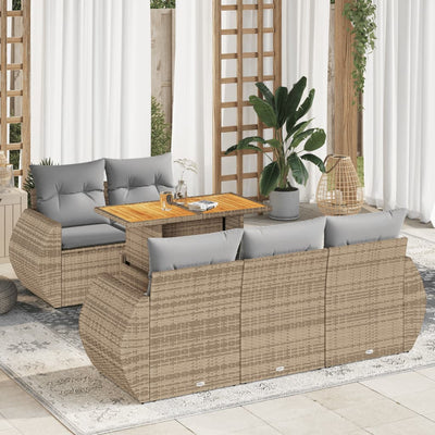 6 Piece Garden Sofa Set with Cushions Beige Poly Rattan