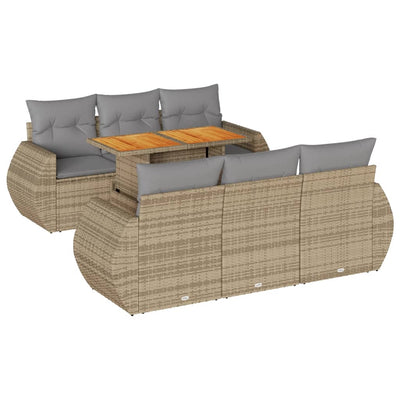 7 Piece Garden Sofa Set with Cushions Beige Poly Rattan