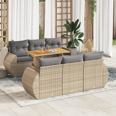 7 Piece Garden Sofa Set with Cushions Beige Poly Rattan