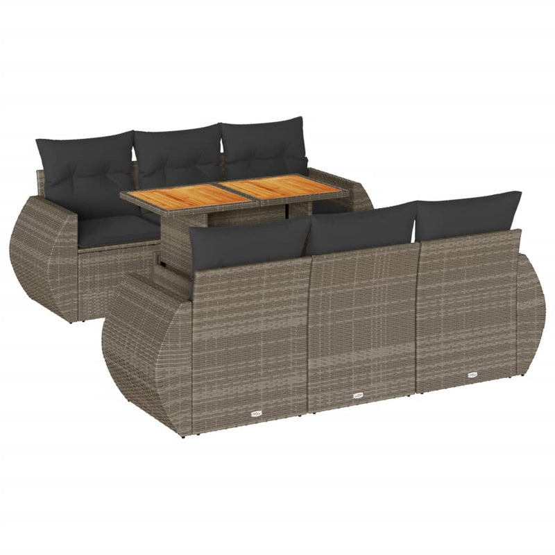 7 Piece Garden Sofa Set with Cushions Grey Poly Rattan