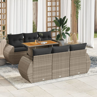 7 Piece Garden Sofa Set with Cushions Grey Poly Rattan