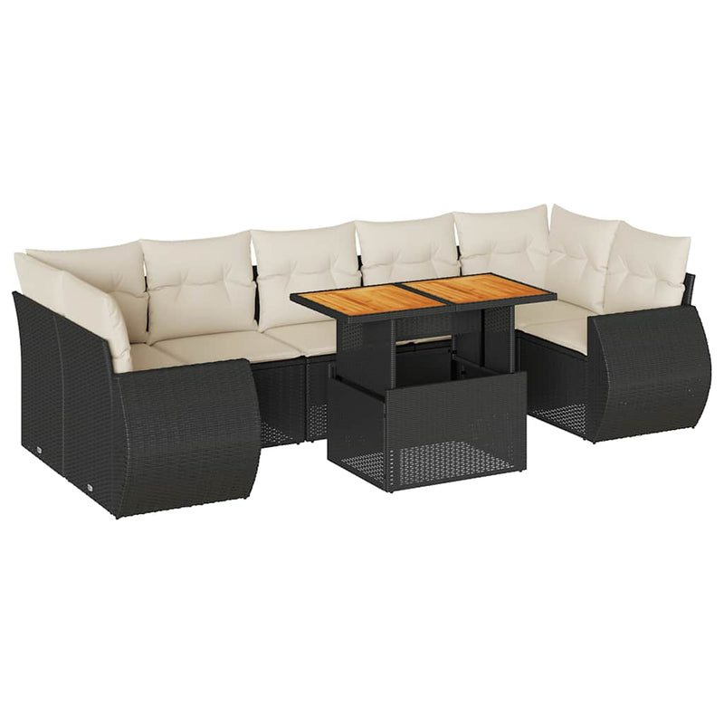 8 Piece Garden Sofa Set with Cushions Black Poly Rattan