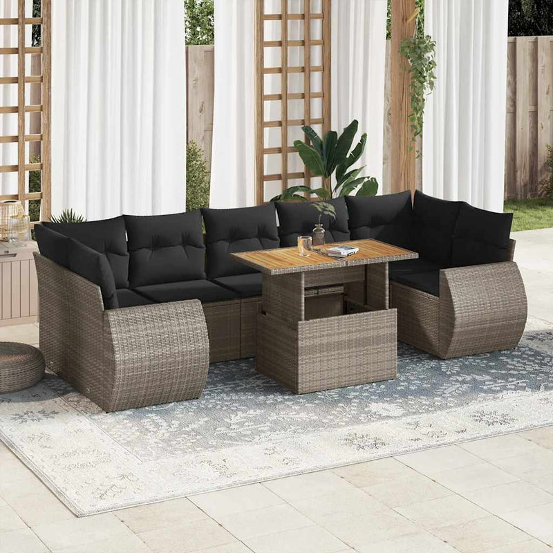 8 Piece Garden Sofa Set with Cushions Grey Poly Rattan