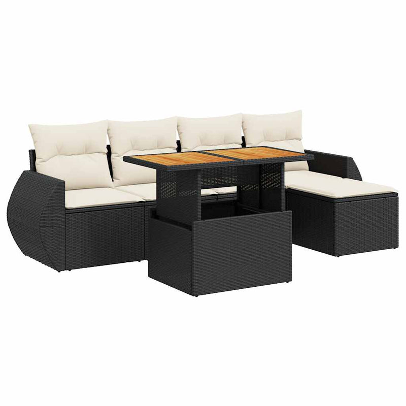 6 Piece Garden Sofa Set with Cushions Black Poly Rattan