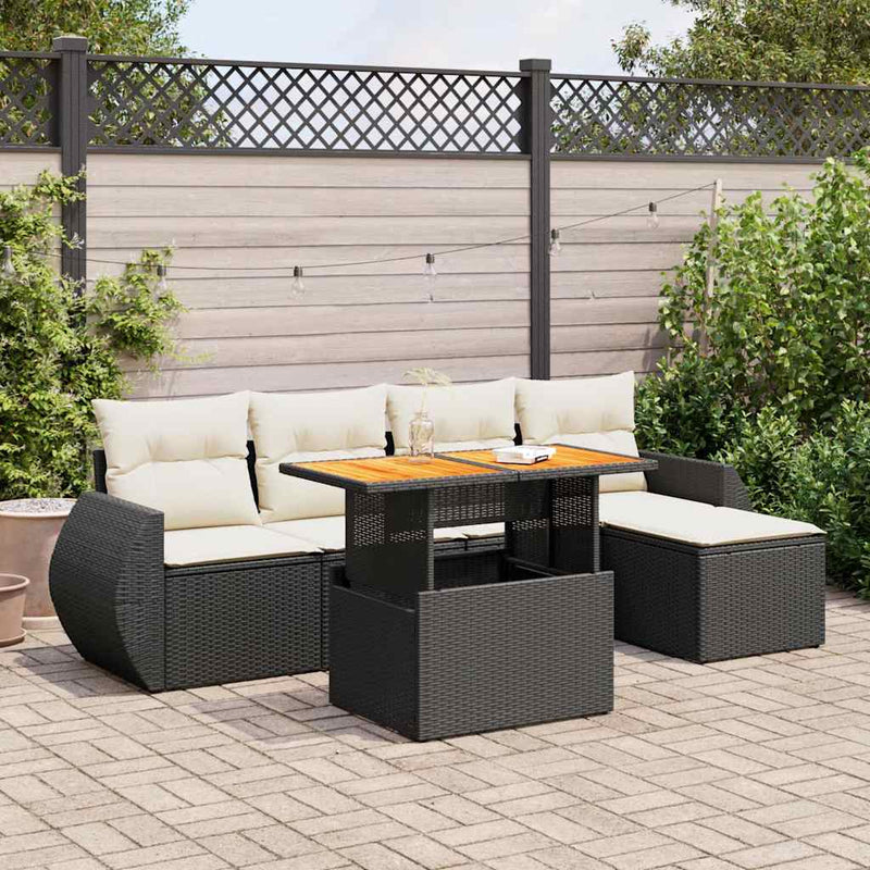 6 Piece Garden Sofa Set with Cushions Black Poly Rattan