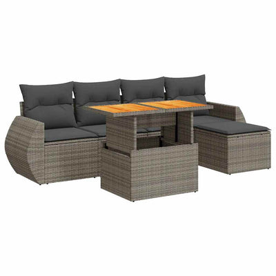 6 Piece Garden Sofa Set with Cushions Grey Poly Rattan