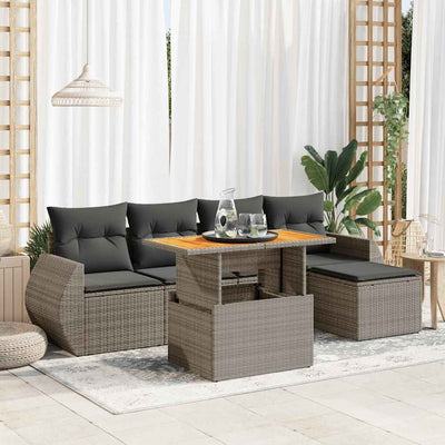 6 Piece Garden Sofa Set with Cushions Grey Poly Rattan