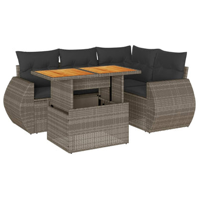 5 Piece Garden Sofa Set with Cushions Grey Poly Rattan