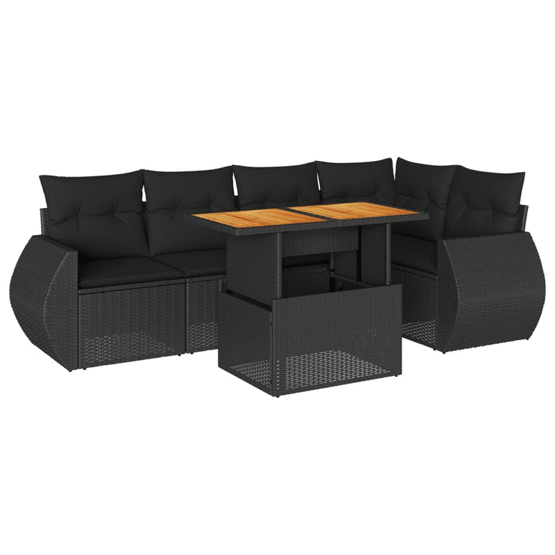 6 Piece Garden Sofa Set with Cushions Black Poly Rattan