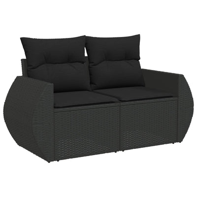 6 Piece Garden Sofa Set with Cushions Black Poly Rattan