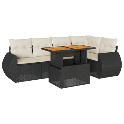 6 Piece Garden Sofa Set with Cushions Black Poly Rattan