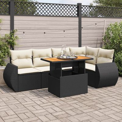 6 Piece Garden Sofa Set with Cushions Black Poly Rattan