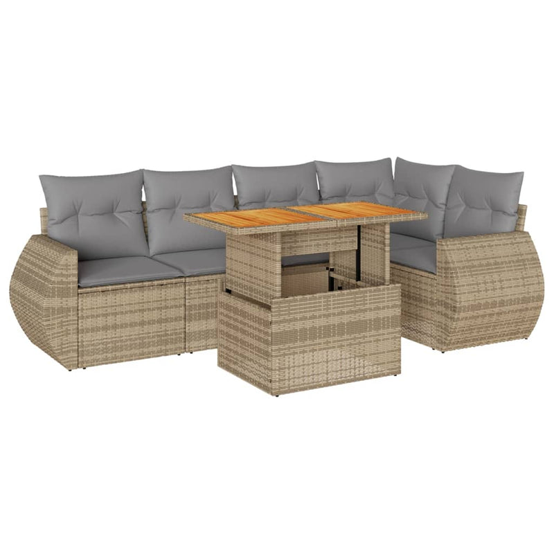 6 Piece Garden Sofa Set with Cushions Beige Poly Rattan